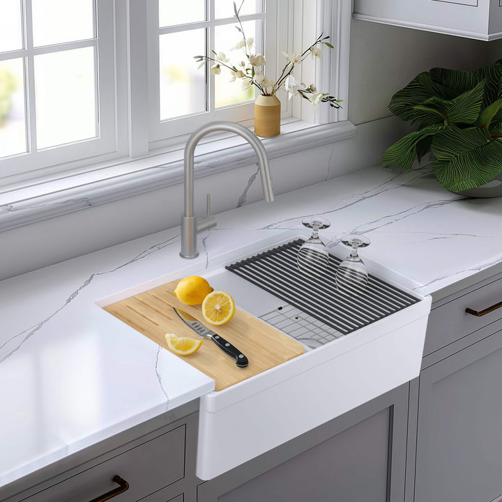 33" Double Bowl Fireclay Farmhouse Workstation Kitchen Sink