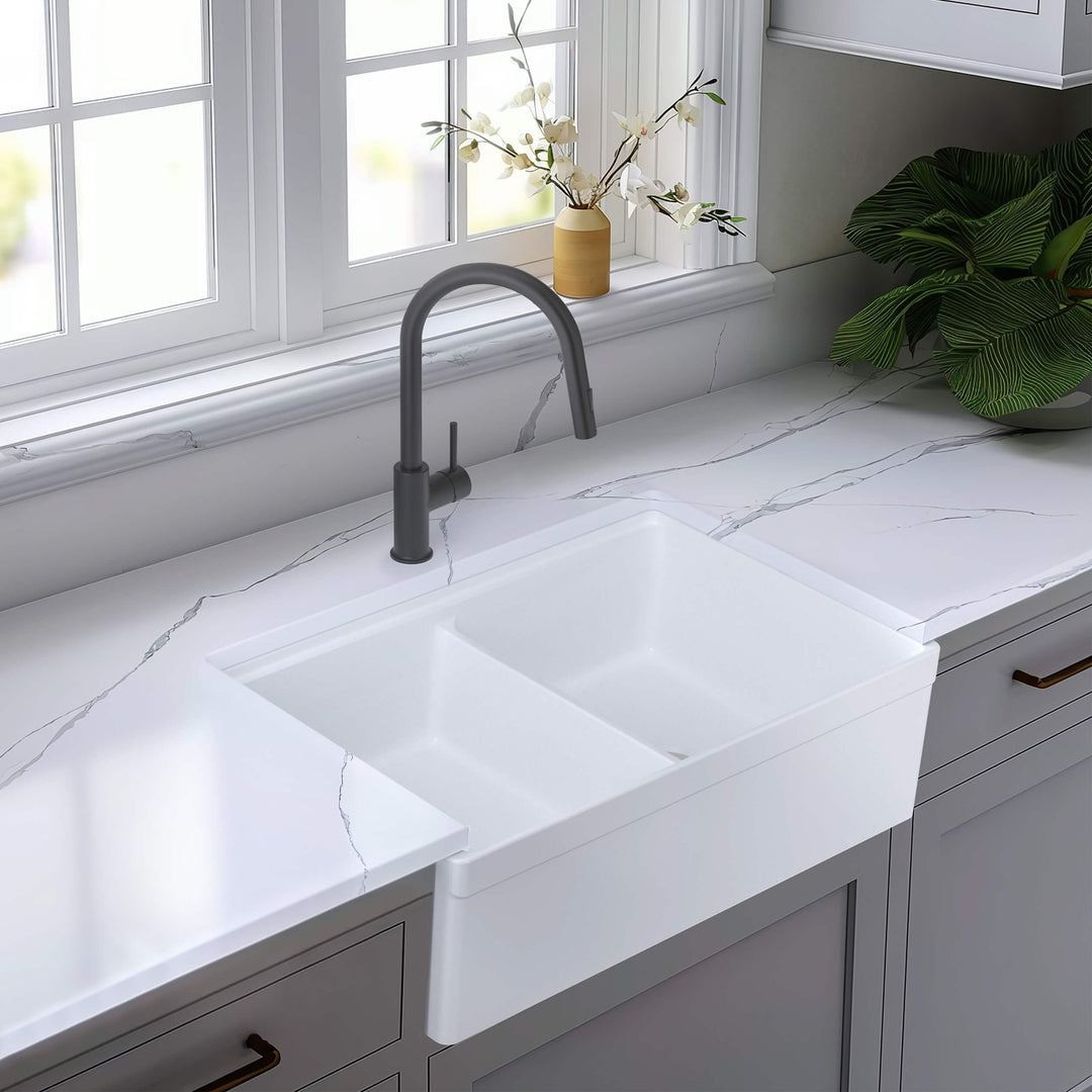 33" Double Bowl Fireclay Farmhouse Workstation Kitchen Sink