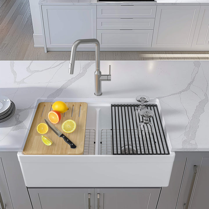 33" Double Bowl Fireclay Farmhouse Workstation Kitchen Sink