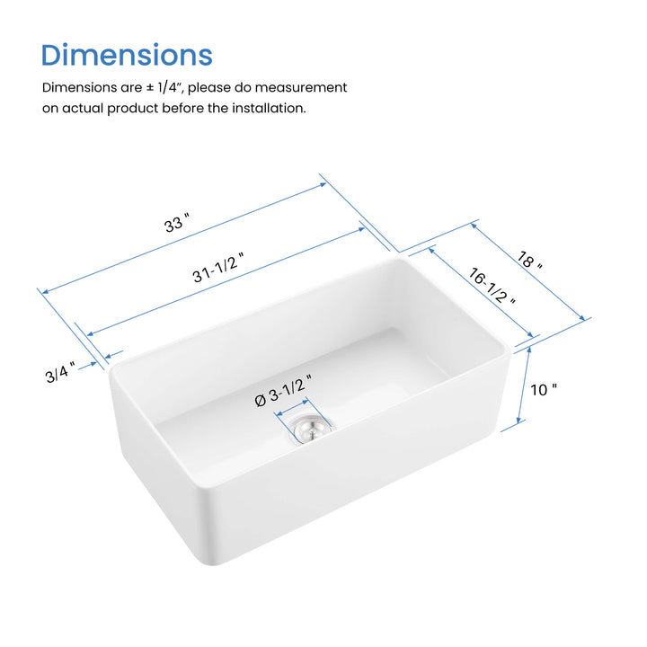 Nova 33" Single Bowl Fireclay Farmhouse Kitchen Sink