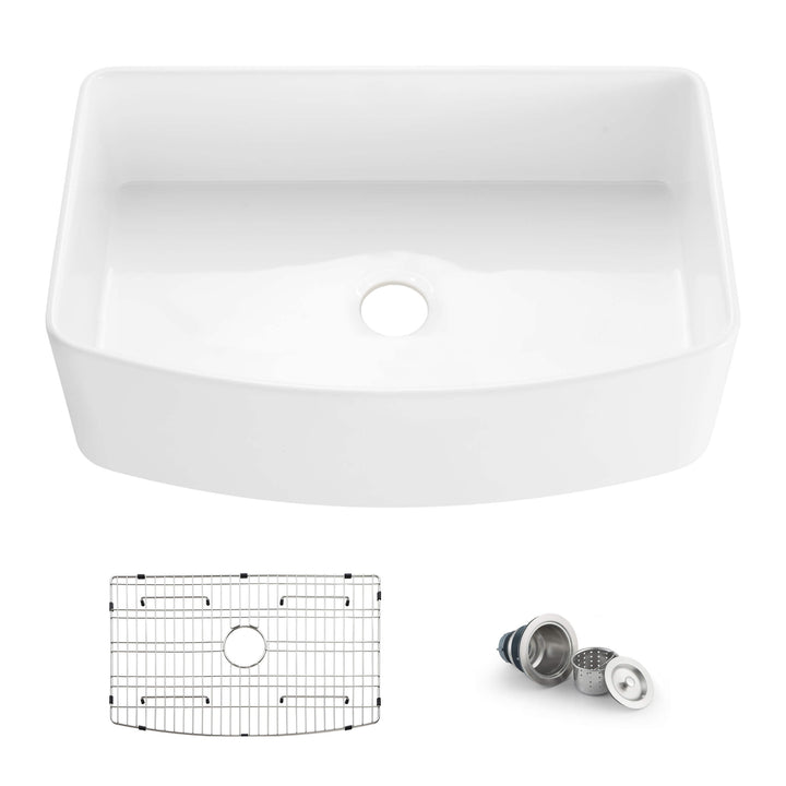 Nova 36" Curved Apron Front Fireclay Farmhouse Kitchen Sink | ANVE Kitchen &amp; Bath