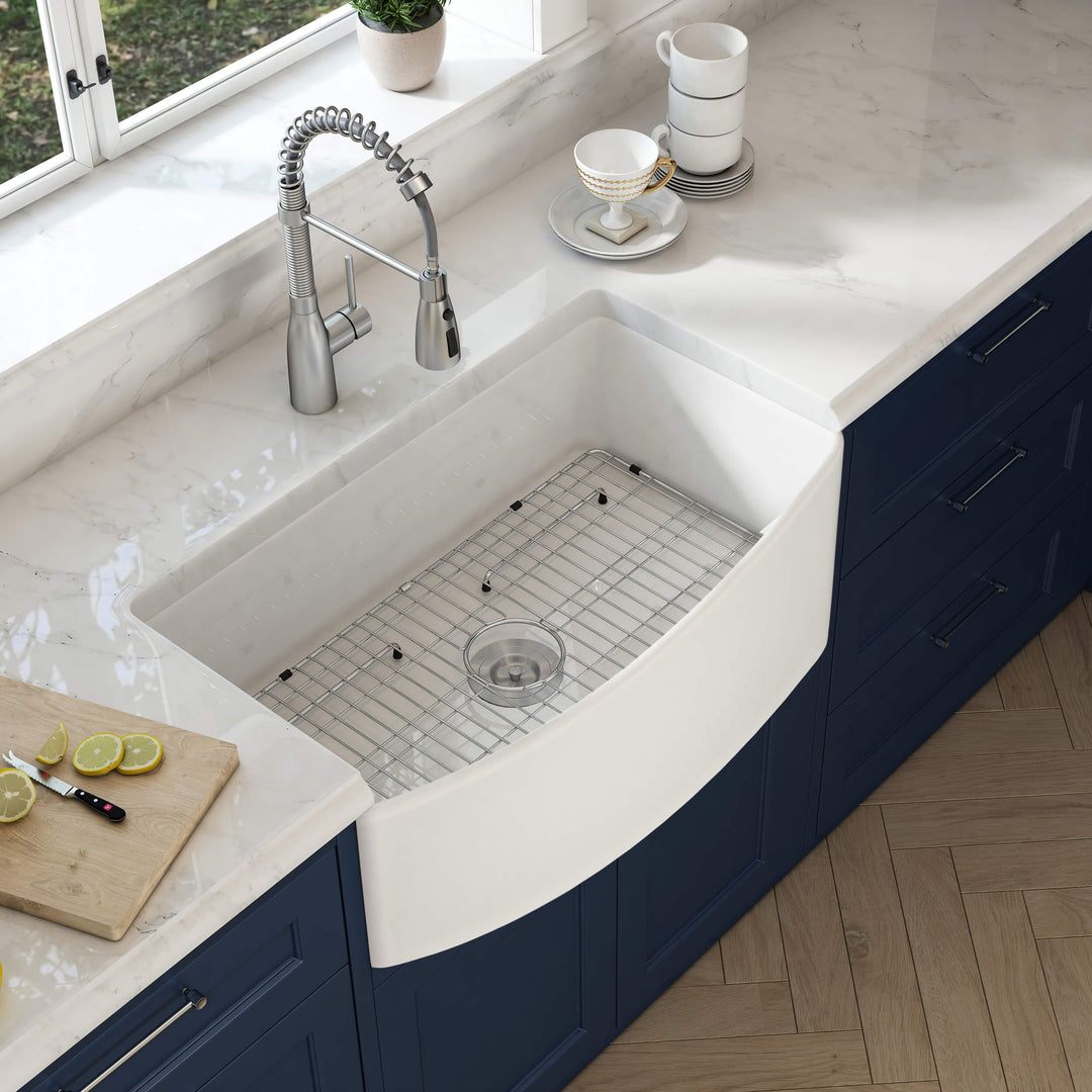 Nova 33" Curved Apron Front Fireclay Farmhouse Kitchen Sink