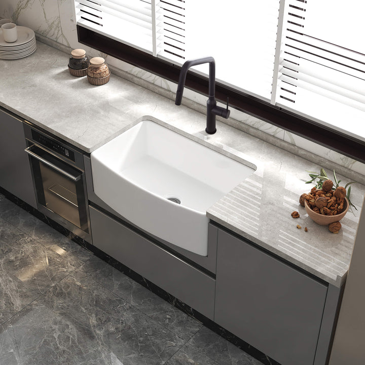 Nova 33" Curved Apron Front Fireclay Farmhouse Kitchen Sink