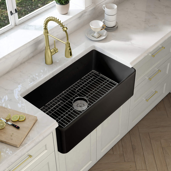 Nova 36" Single Bowl Fireclay Farmhouse Kitchen Sink in Matte Black