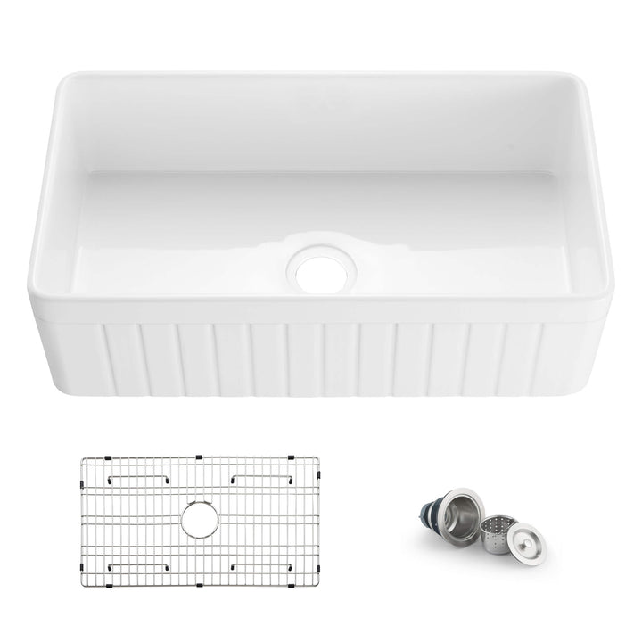 Nova 33" Reversible Single Bowl Fireclay Farmhouse Kitchen Sink | ANVE Kitchen &amp; Bath