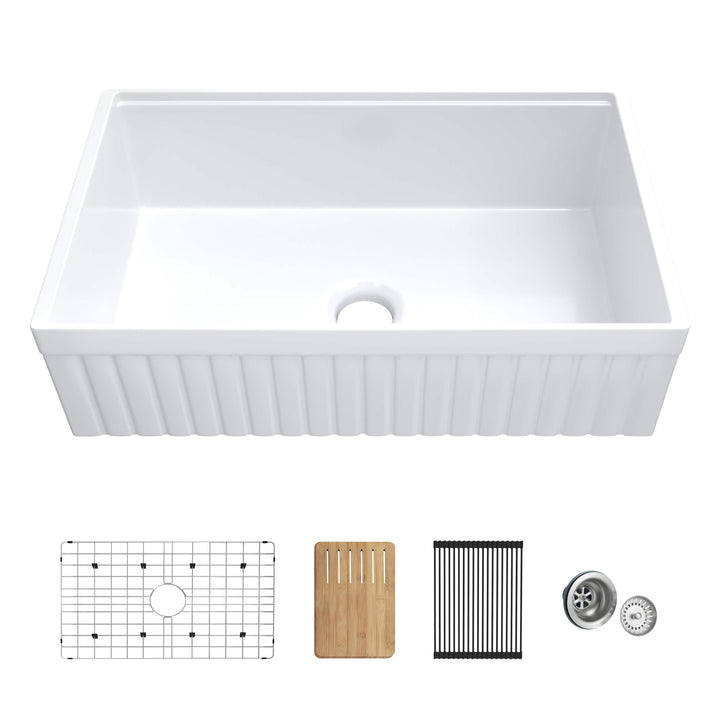 Nova 33" Reversible Apron Fireclay Farmhouse Workstation Sink | ANVE Kitchen &amp; Bath
