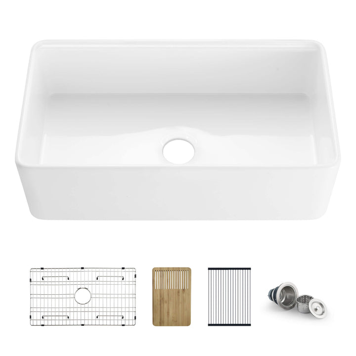 Nova 30" Fireclay Farmhouse Workstation Kitchen Sink | ANVE Kitchen &amp; Bath