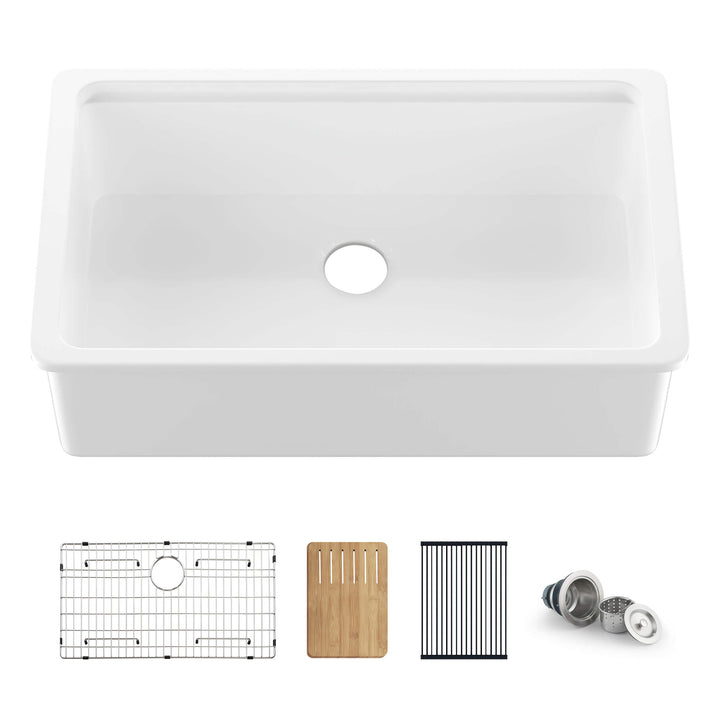 33" Drop-In/Undermount Fireclay Workstation Kitchen Sink | ANVE Kitchen &amp; Bath