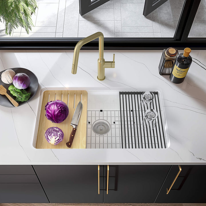 33" Drop-In/Undermount Fireclay Workstation Kitchen Sink