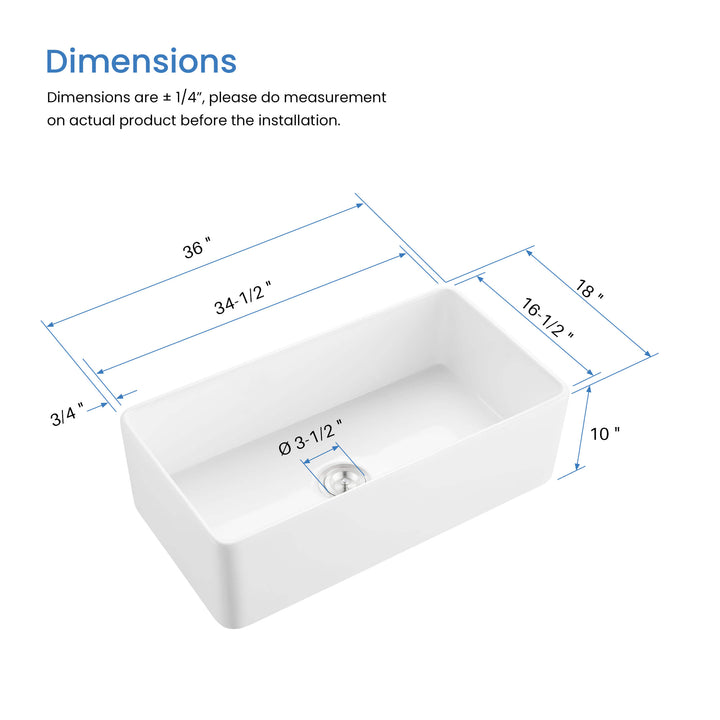 Nova 36" Single Bowl Fireclay Farmhouse Kitchen Sink