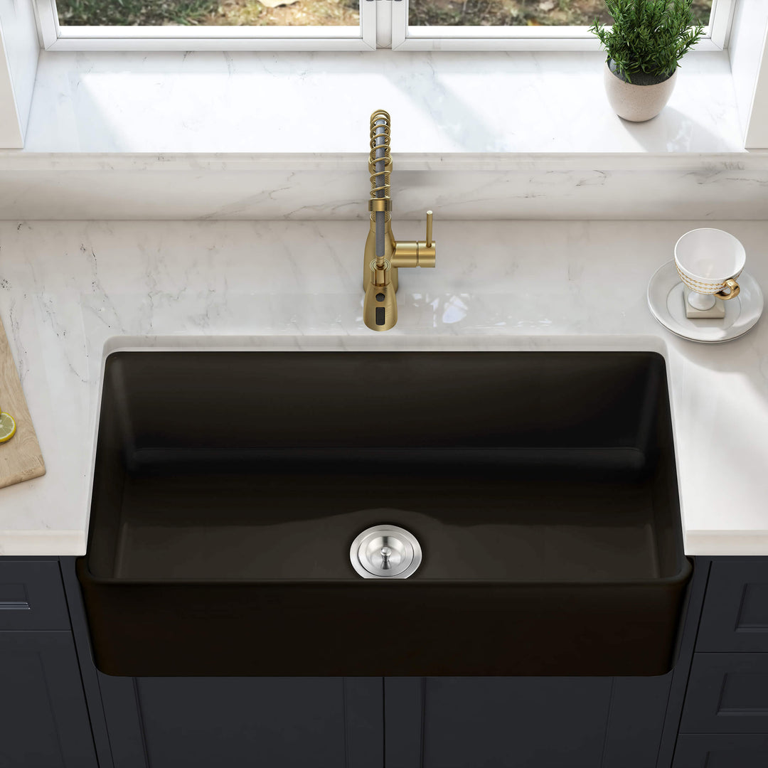 Nova 36" Single Bowl Fireclay Farmhouse Kitchen Sink in Matte Black