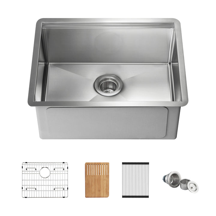 24" Undermount Single Bowl 316 Marine Grade Stainless Steel Workstation Kitchen Sink | ANVE Kitchen &amp; Bath