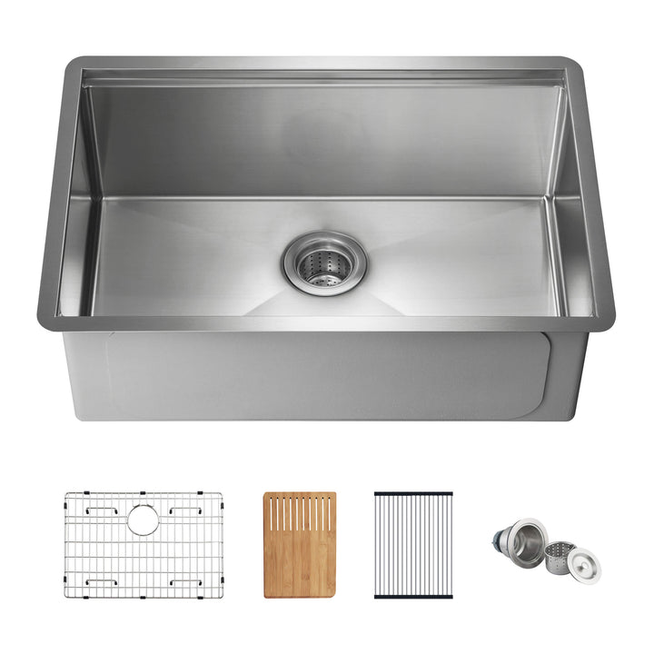 27" Undermount Single Bowl 316 Marine Grade Stainless Steel Workstation Kitchen Sink | ANVE Kitchen &amp; Bath
