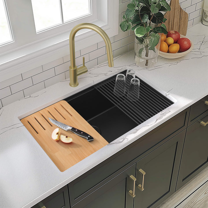 33" Undermount Single Bowl Quartz Workstation Kitchen Sink