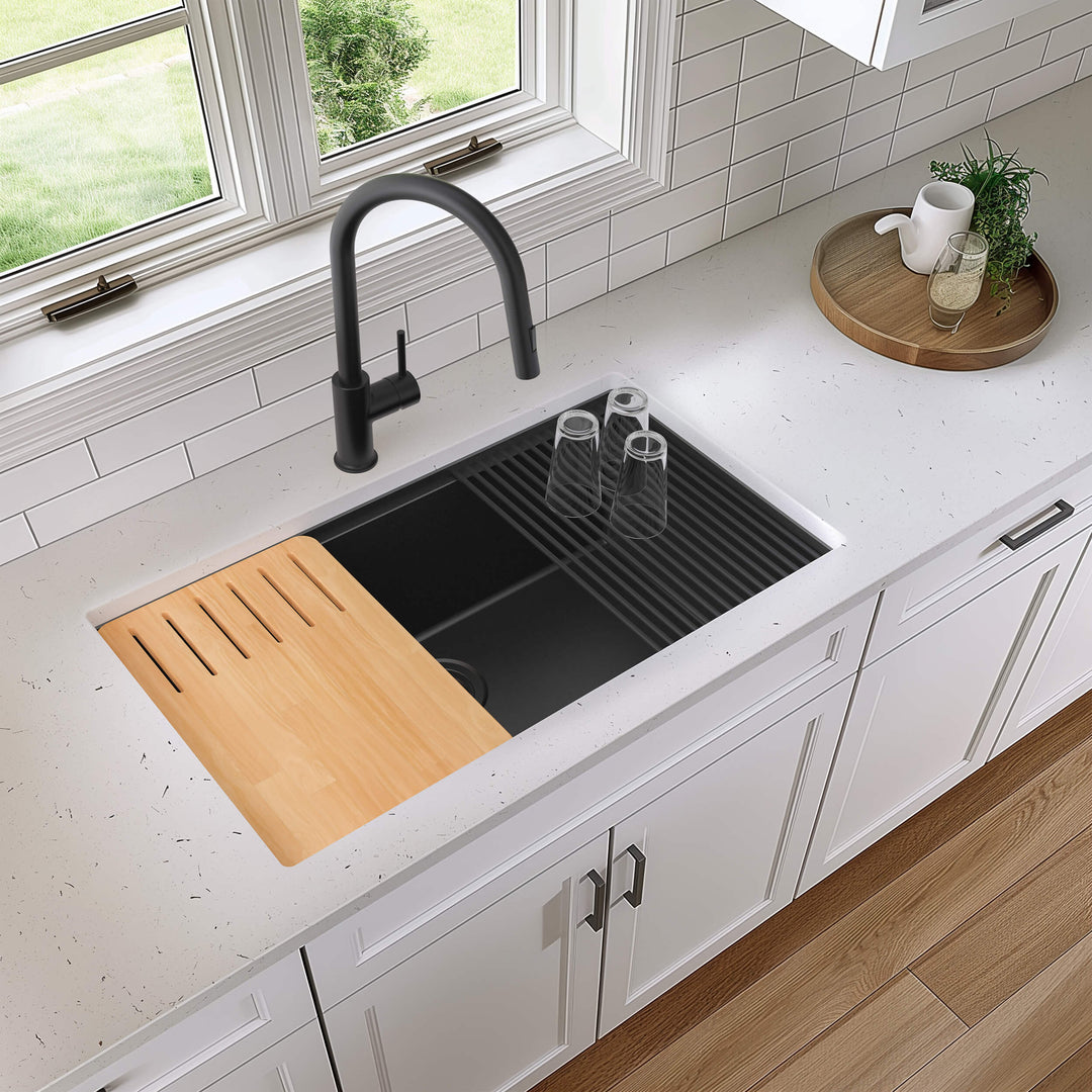 33" Undermount Single Bowl Quartz Workstation Kitchen Sink