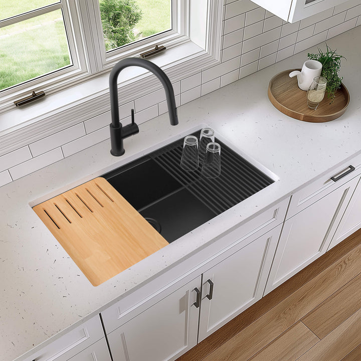 33" Undermount Single Bowl Quartz Workstation Kitchen Sink