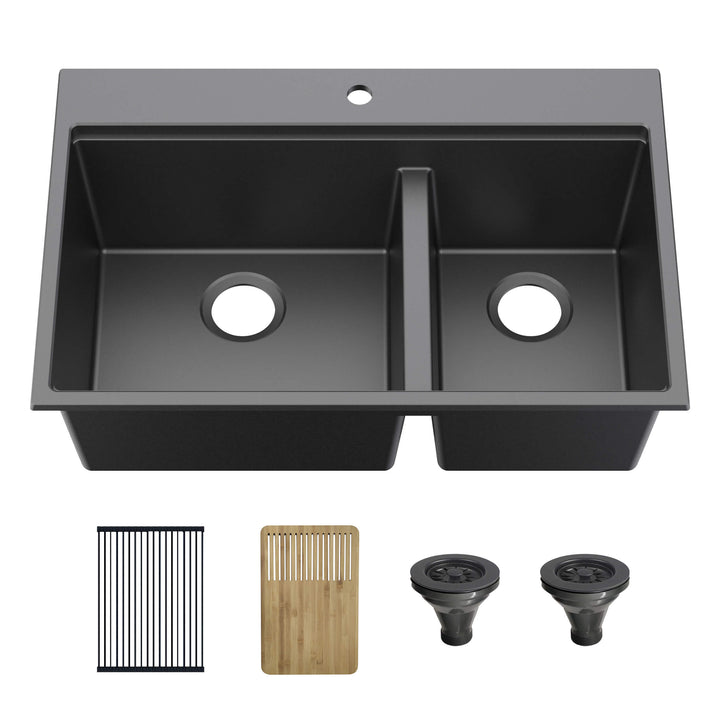 33" Top-Mount Double Bowl Quartz Workstation Kitchen Sink | ANVE Kitchen &amp; Bath