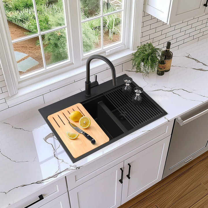 33" Top-Mount Double Bowl Quartz Workstation Kitchen Sink