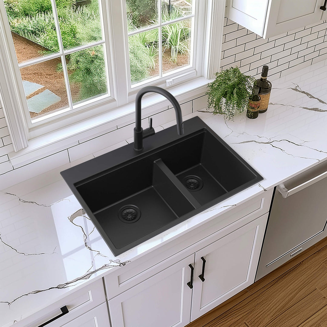 33" Top-Mount Double Bowl Quartz Workstation Kitchen Sink