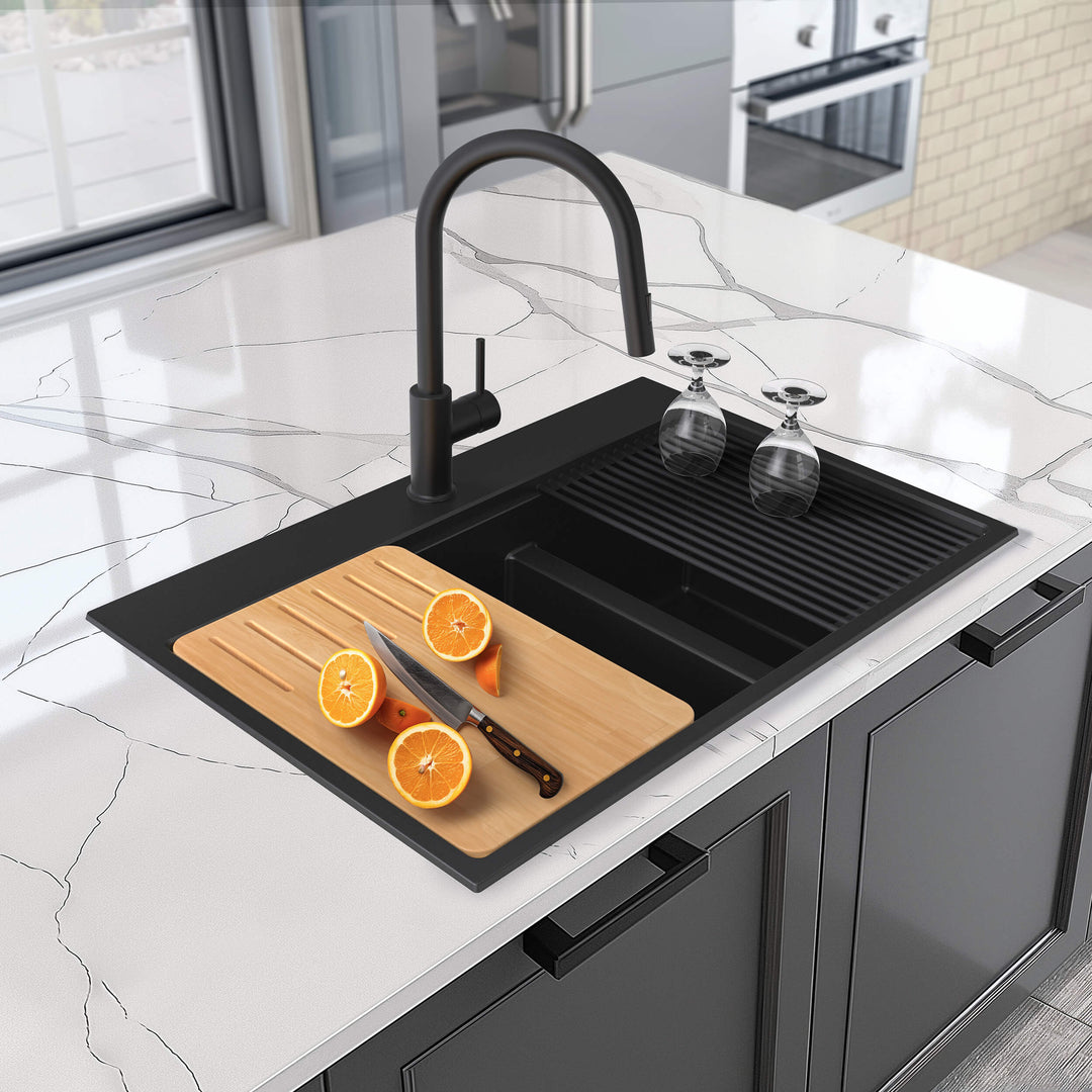 33" Top-Mount Double Bowl Quartz Workstation Kitchen Sink