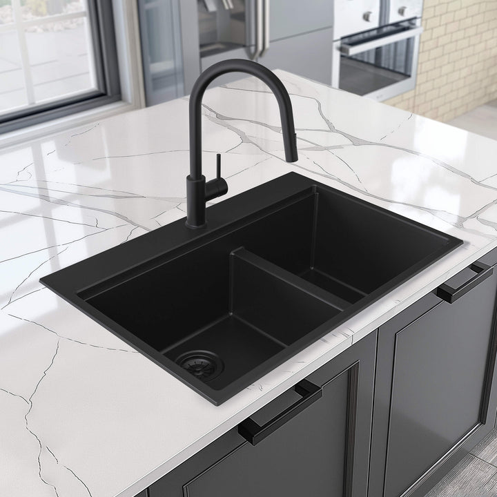 33" Top-Mount Double Bowl Quartz Workstation Kitchen Sink