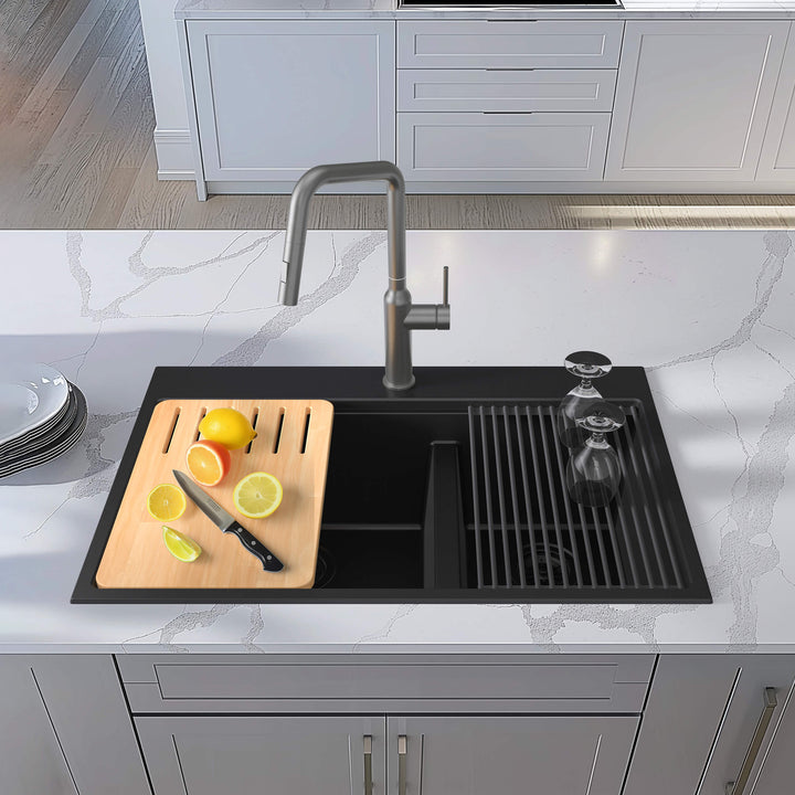 33" Top-Mount Double Bowl Quartz Workstation Kitchen Sink