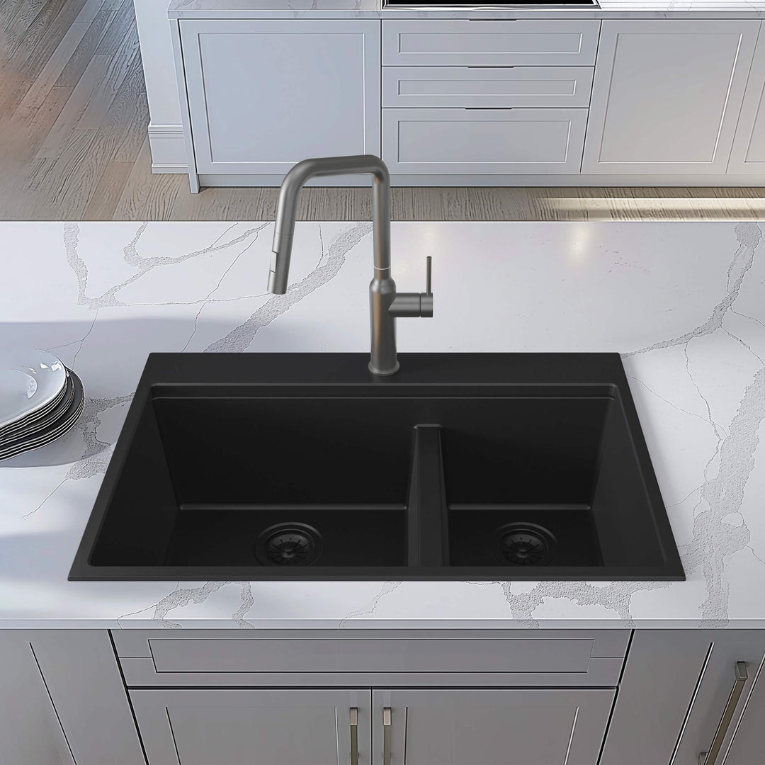 33" Top-Mount Double Bowl Quartz Workstation Kitchen Sink