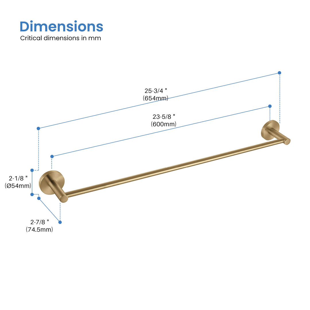 Halo 24" Solid Brass Bathroom Towel Bar
