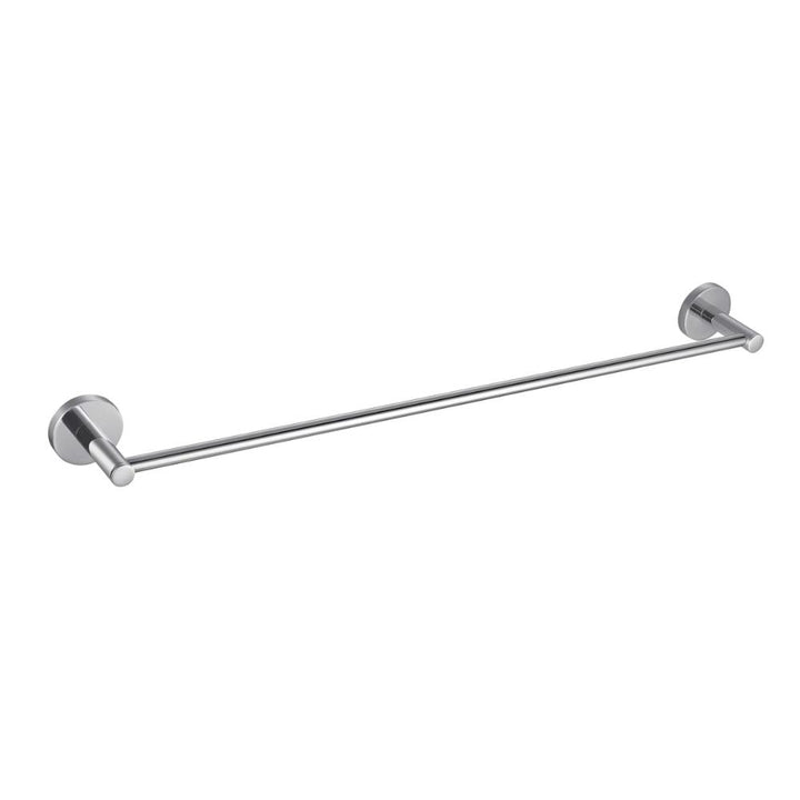 The Halo Bathroom Towel Bar is a sleek, modern chrome towel bar with round wall mounts, displayed against a white background.