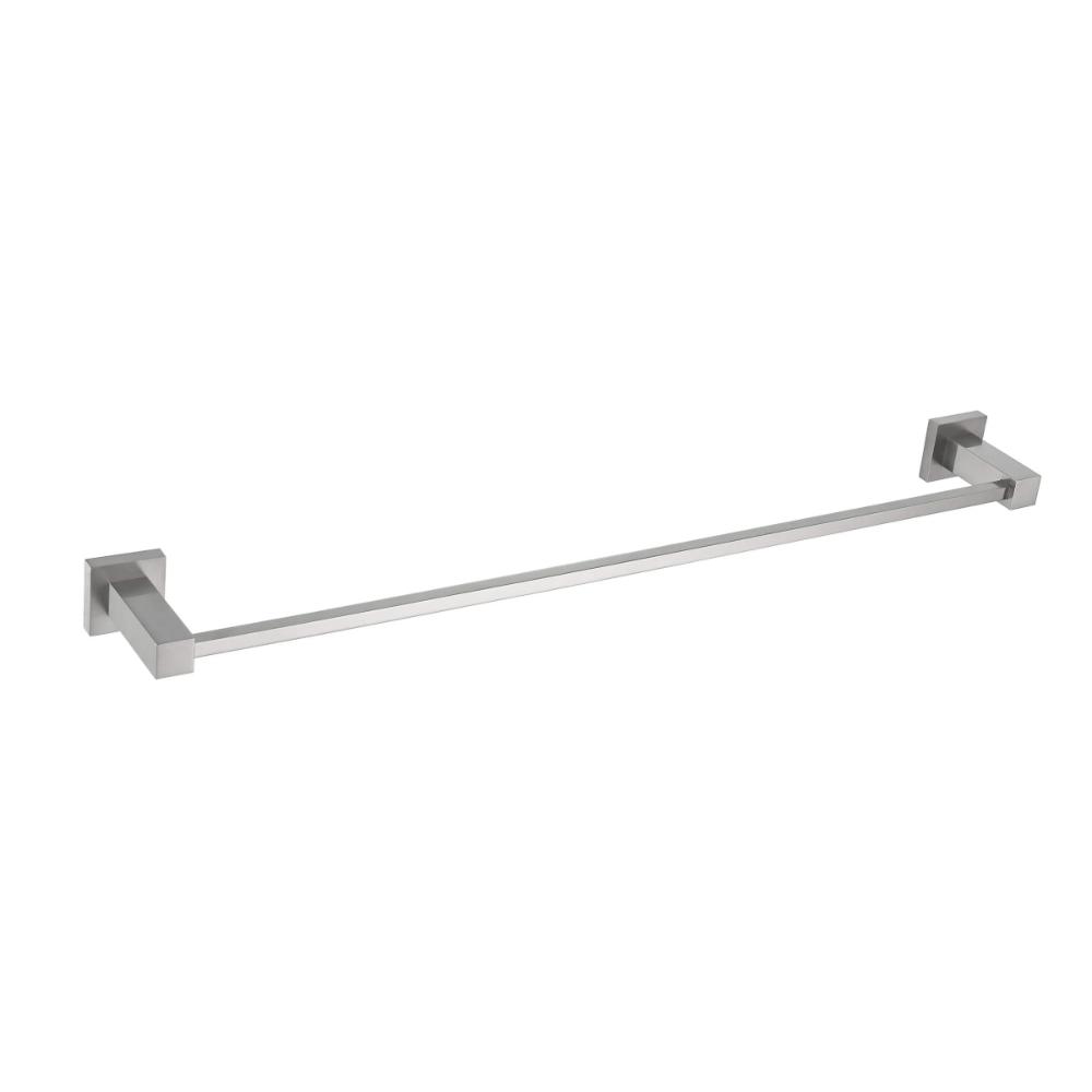 The Quadra Bathroom Towel Bar is a modern, wall-mounted towel bar with a sleek rectangular design and brushed metal finish, secured to the wall with two square brackets at each end.