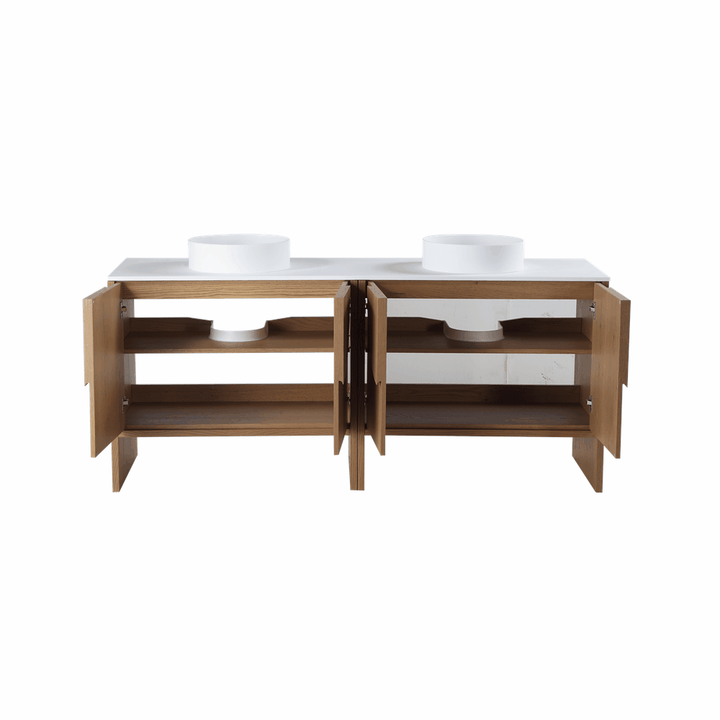 Celle 72" Double Sink Freestanding Bathroom Vanity in Pecan Oak