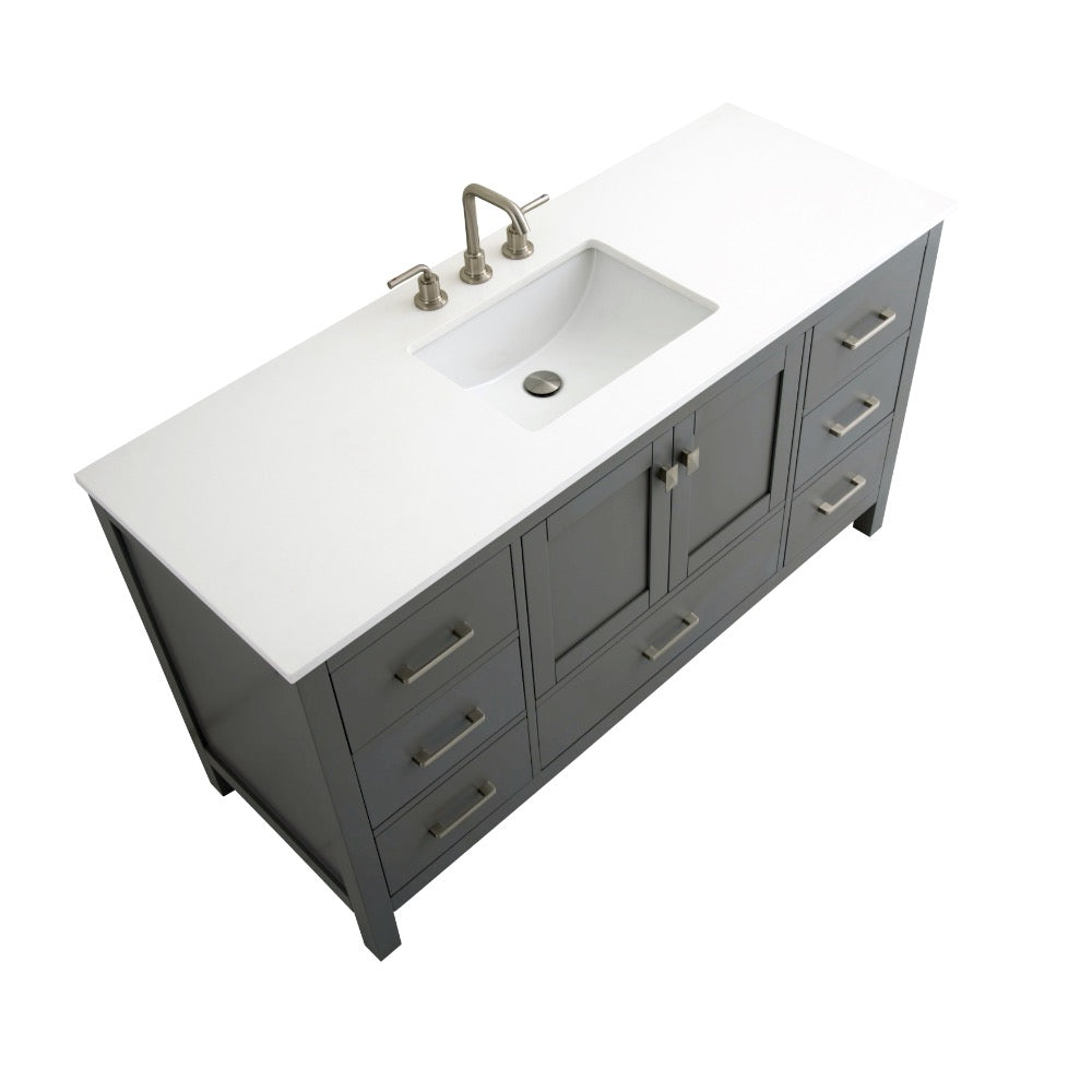 Vanea 60" Single Sink Freestanding Bathroom Vanity in Gray with White Quartz Top