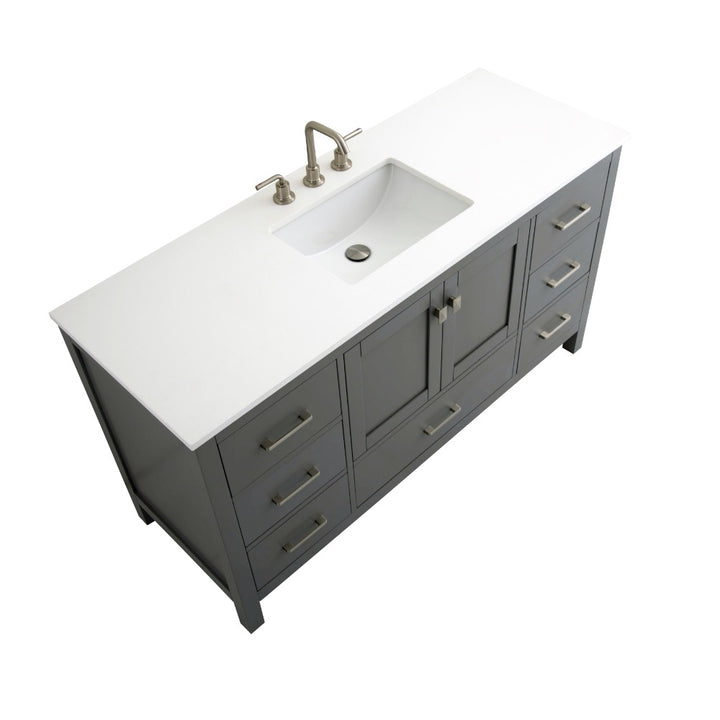 Vanea 60" Single Sink Freestanding Bathroom Vanity in Gray with White Quartz Top