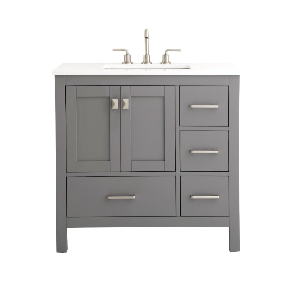 Vanea 36" Single Sink Freestanding Bathroom Vanity in Gray with White Quartz Top