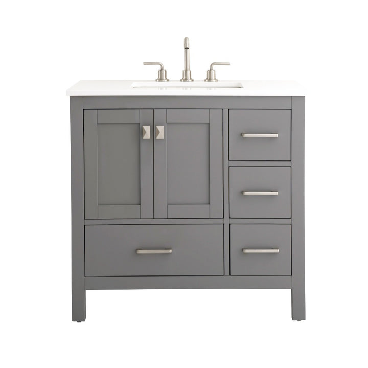 Vanea 36" Single Sink Freestanding Bathroom Vanity in Gray with White Quartz Top