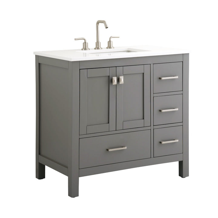 Vanea 36" Single Sink Freestanding Bathroom Vanity in Gray with White Quartz Top