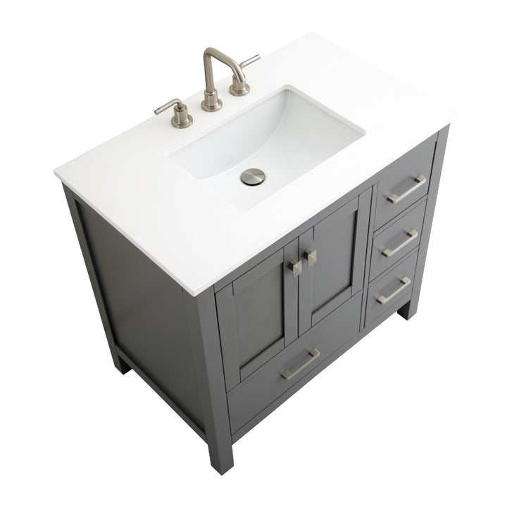 Vanea 36" Single Sink Freestanding Bathroom Vanity in Gray with White Quartz Top