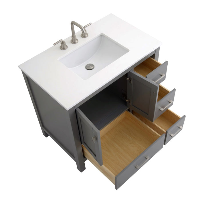 Vanea 36" Single Sink Freestanding Bathroom Vanity in Gray with White Quartz Top