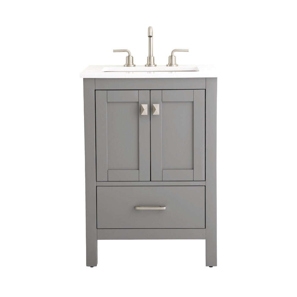 Vanea 24" Single Sink Freestanding Bathroom Vanity in Gray with White Quartz Top