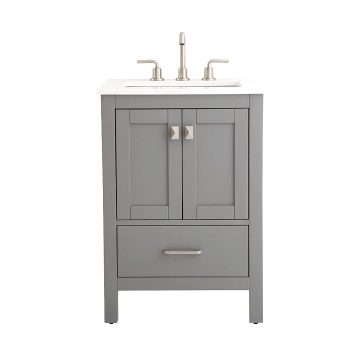 Vanea 24" Single Sink Freestanding Bathroom Vanity in Gray with White Quartz Top