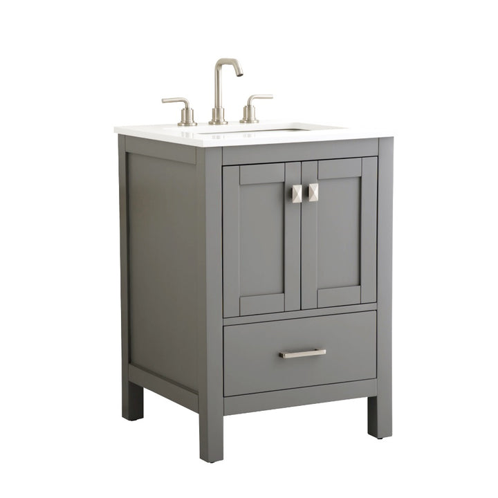 Vanea 24" Single Sink Freestanding Bathroom Vanity in Gray with White Quartz Top