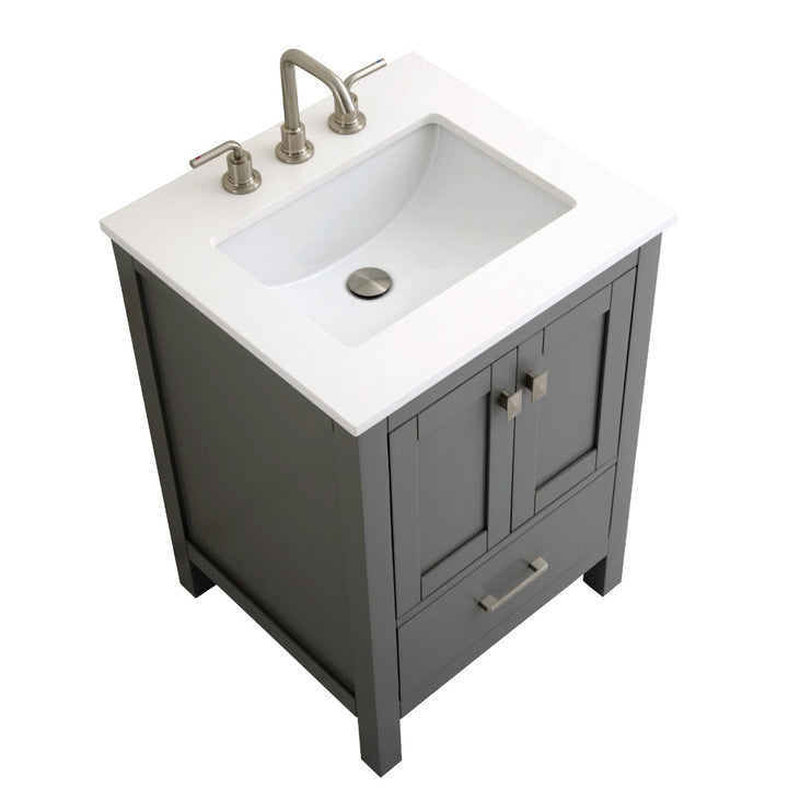 Vanea 24" Single Sink Freestanding Bathroom Vanity in Gray with White Quartz Top