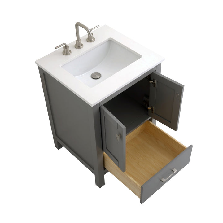 Vanea 24" Single Sink Freestanding Bathroom Vanity in Gray with White Quartz Top
