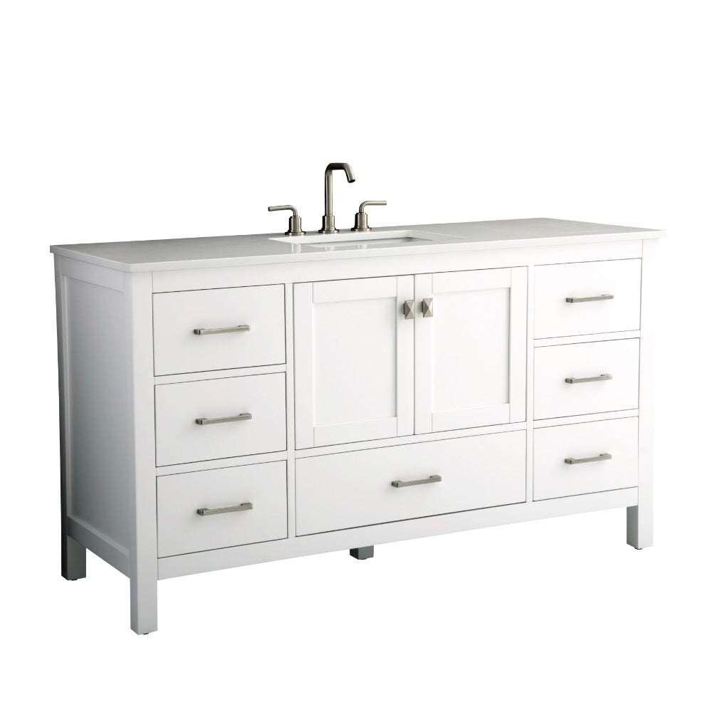 Vanea 60" Single Sink Bathroom Vanity in White with White Quartz Top