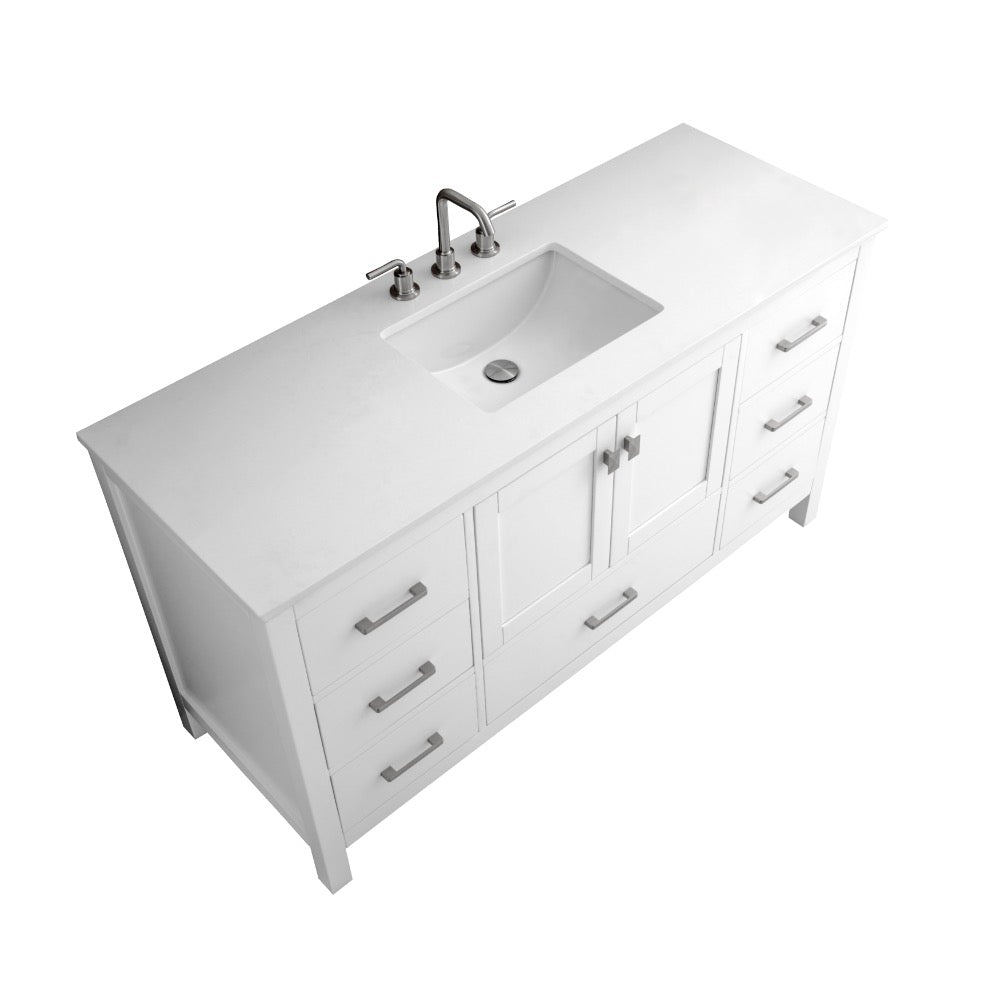 Vanea 60" Single Sink Bathroom Vanity in White with White Quartz Top