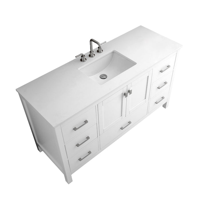 Vanea 60" Single Sink Bathroom Vanity in White with White Quartz Top