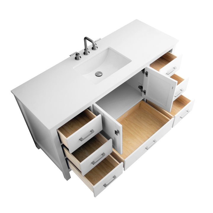 Vanea 60" Single Sink Bathroom Vanity in White with White Quartz Top
