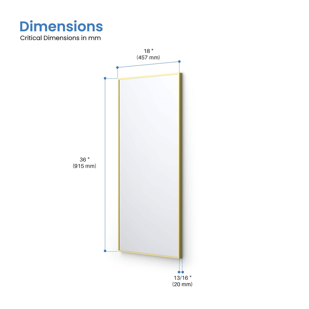 18" x 36" Metal Frame Wall-Mount Bathroom Mirror, Shatterproof in FM1
