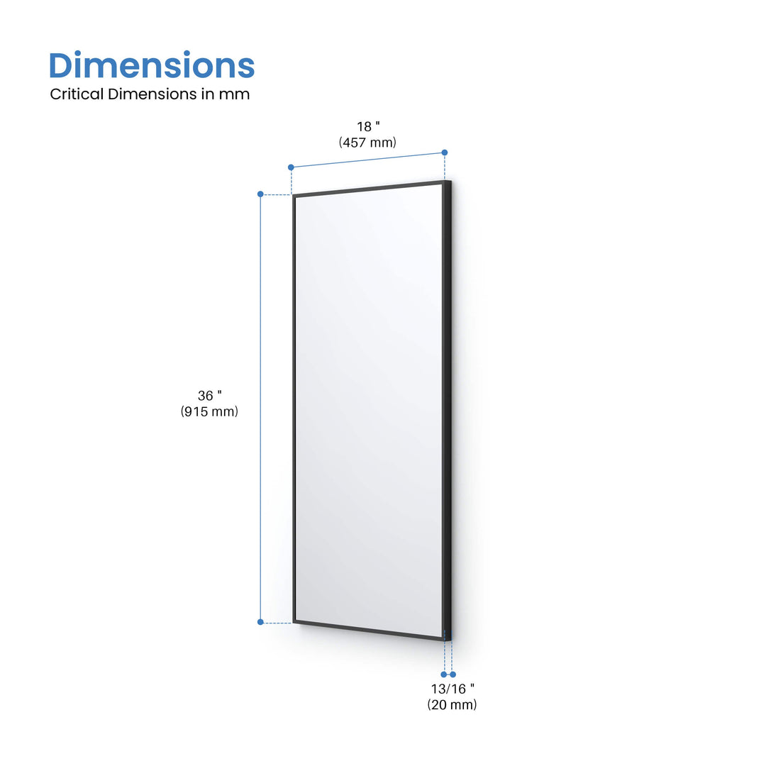 18" x 36" Metal Frame Wall-Mount Bathroom Mirror, Shatterproof in FM1