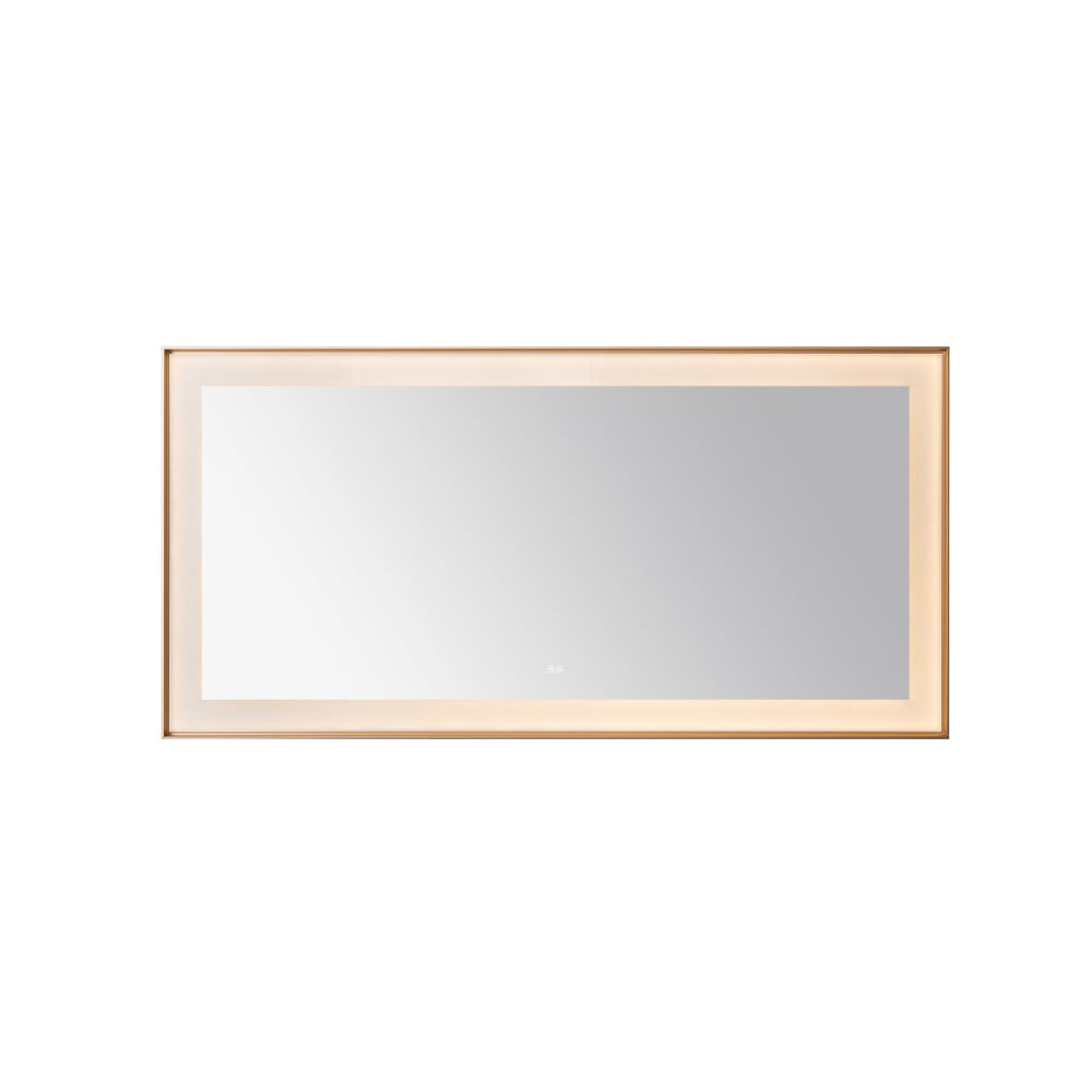 The Lexington 72 inch x 36 inch LED Lighted Slim Frame Mirror features a rectangular design with a slim, light wooden frame, displayed against a plain white background.